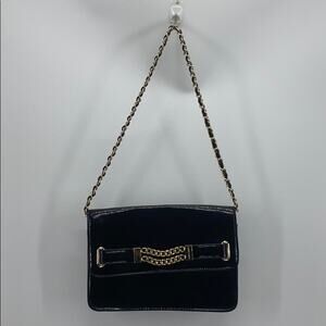 Vintage Anne Klein black patent gold accent strap shoulder bag Y2K
